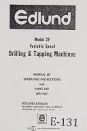 Edlund Operation Parts List 2F Drilling and Tapping Machine Manual
